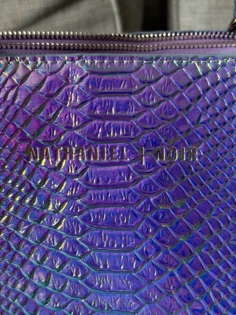 Nathaniel Noir Iridescent Purple Crocodile-Embossed Tote Bag - Picture 3 of 16